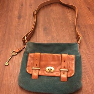 Teal Suede Fossil Crossbody